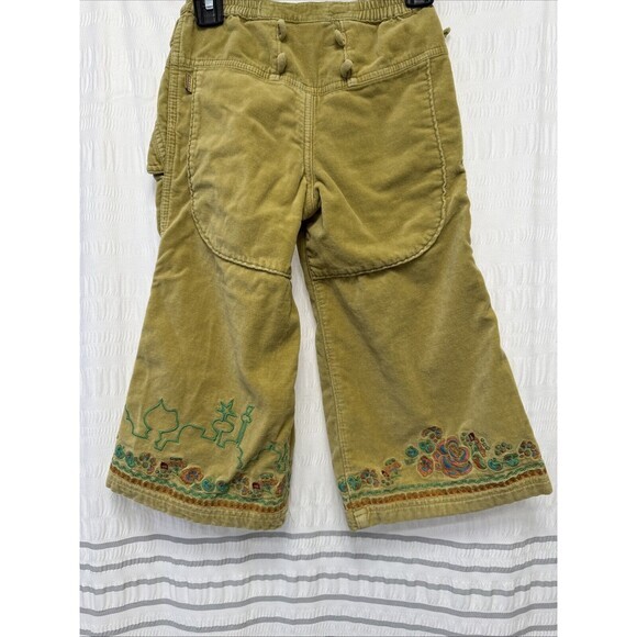 Oilily Velvet Pants Girls 104 (4) Green Flare Embroidered Y2K Hippie Cargo Soft - Picture 10 of 14